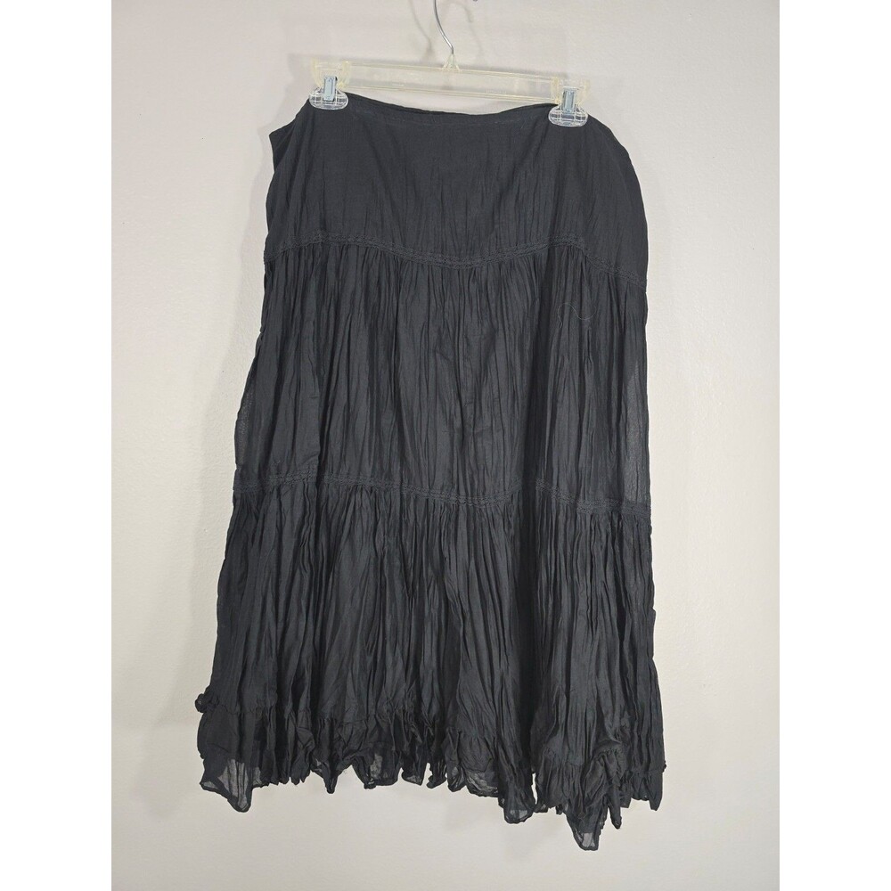 Vtg Y2K Lauren Jeans Co Ralph Lauren Black Crinkle Long Midi Skirt Size 16 BO